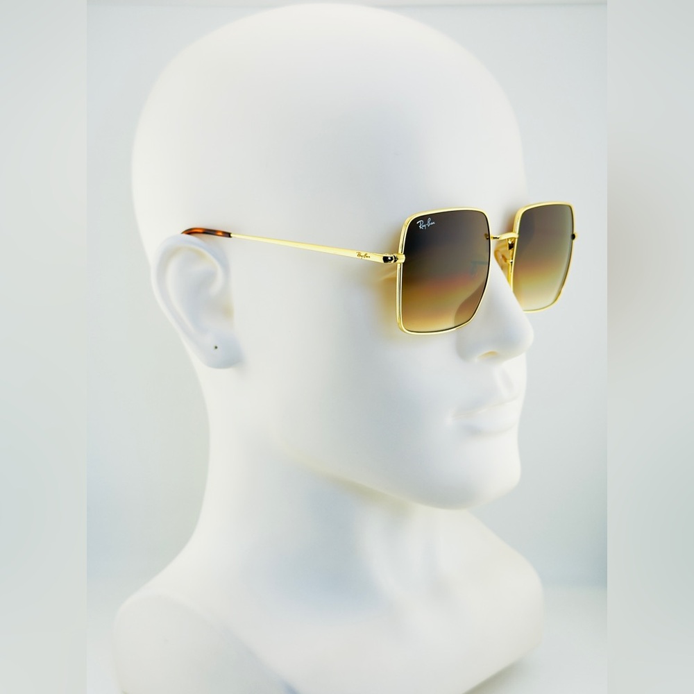 Ray-Ban Square Classic Sunglasses RB1971 Gold Frame Light Brown Gradient Lenses - Picture 4 of 14
